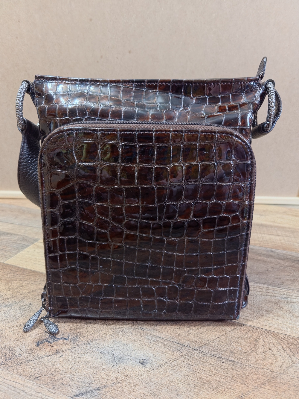 Brighton Vintage Sonny Brown Croc Embossed Patent Leather Organizer